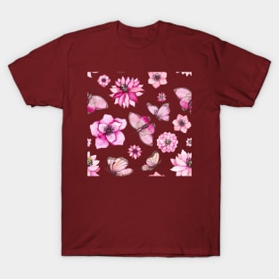 Pink Flowers and Butterflies T-Shirt